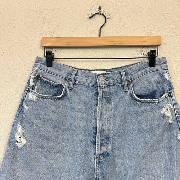AGOLDE Stella Jean Shorts Blue Denim High Rise Frayed Distressed - Picture 5 of 12
